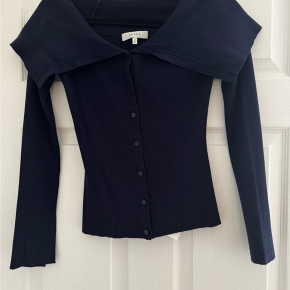 Milly Navy Off-Shoulder Ribbed sweater - Picture 2 of 12